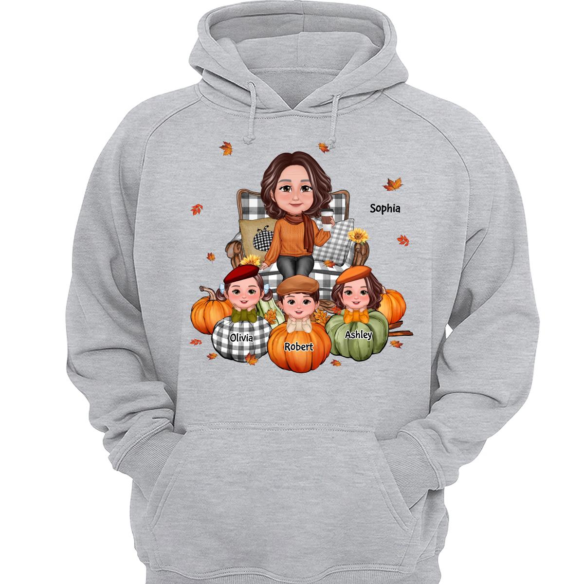 Fall Season Grandma And Kids Pumpkins Personalized Shirt