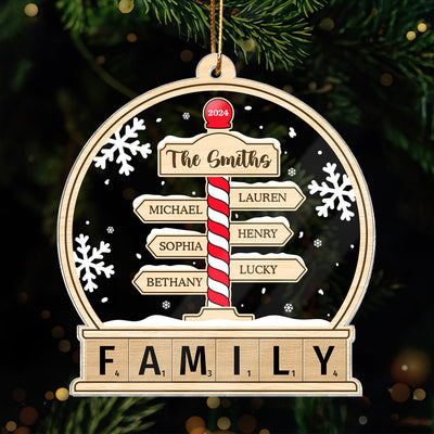 Family North Pole Sign In Snow Globe Personalized Acrylic Ornament, Christmas Gift