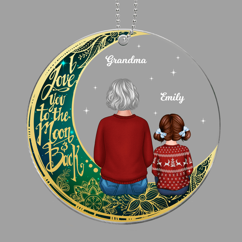 Green Sky Moon Grandma Grandkids Personalized Acrylic Ornament