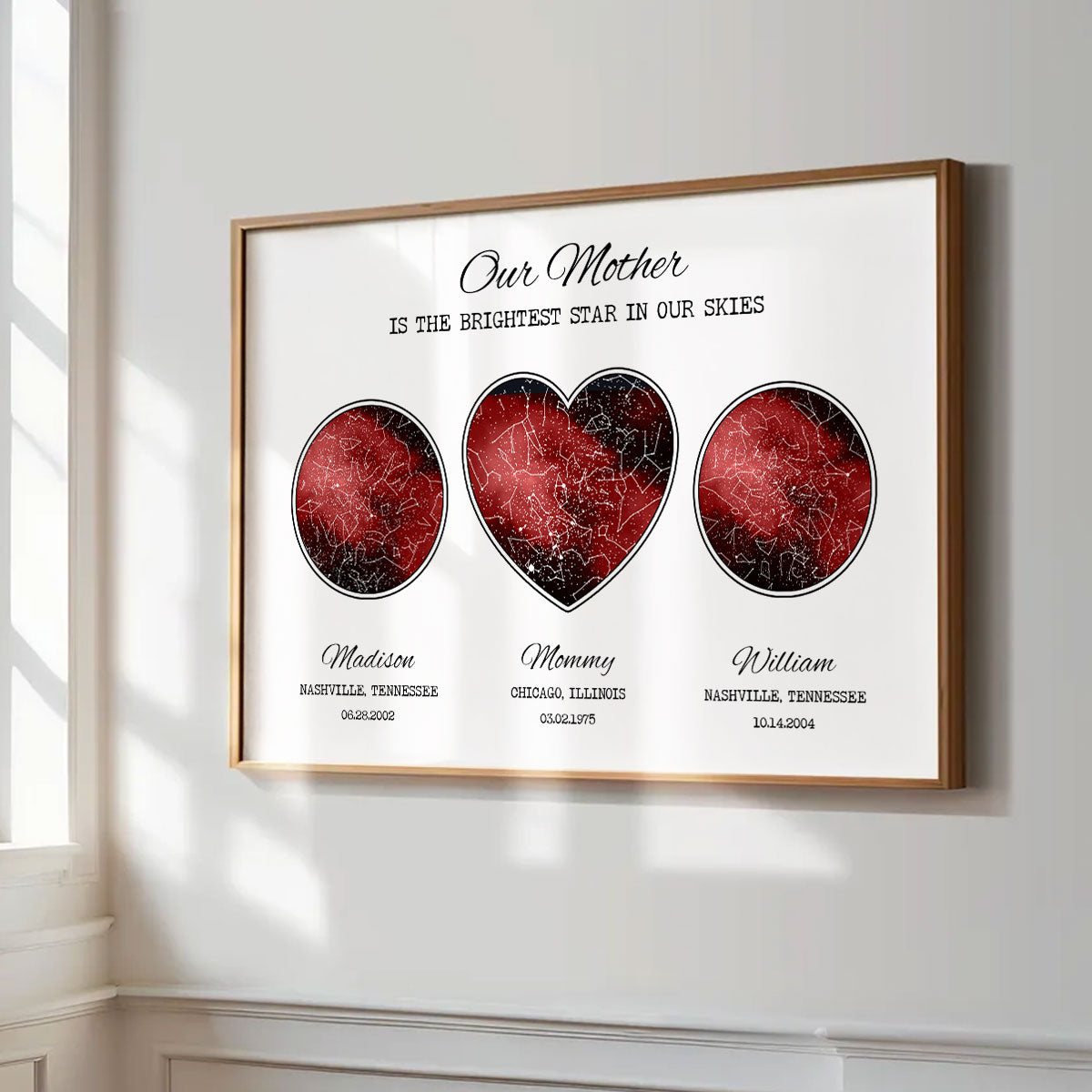 Custom Star Map Poster by Location & Date, Real Astronomical Data, Personalized Heartfelt Gift for Mom from Daughter, Son