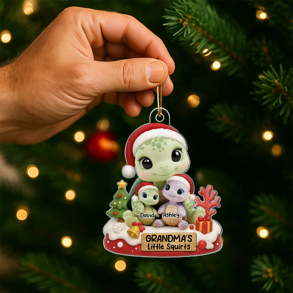Grandma's Little Squirt Turtle Personalized Acrylic Ornament, Christmas Gift for Grandma