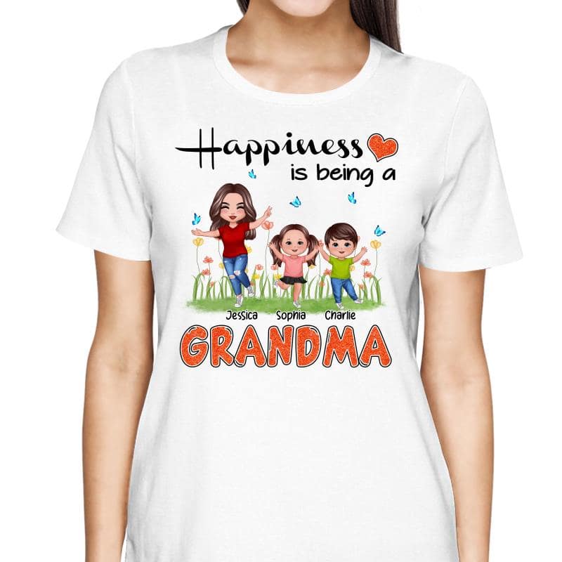 Happiness Is Being A Grandma Happy Grandma & Grandkids Personalized Shirt