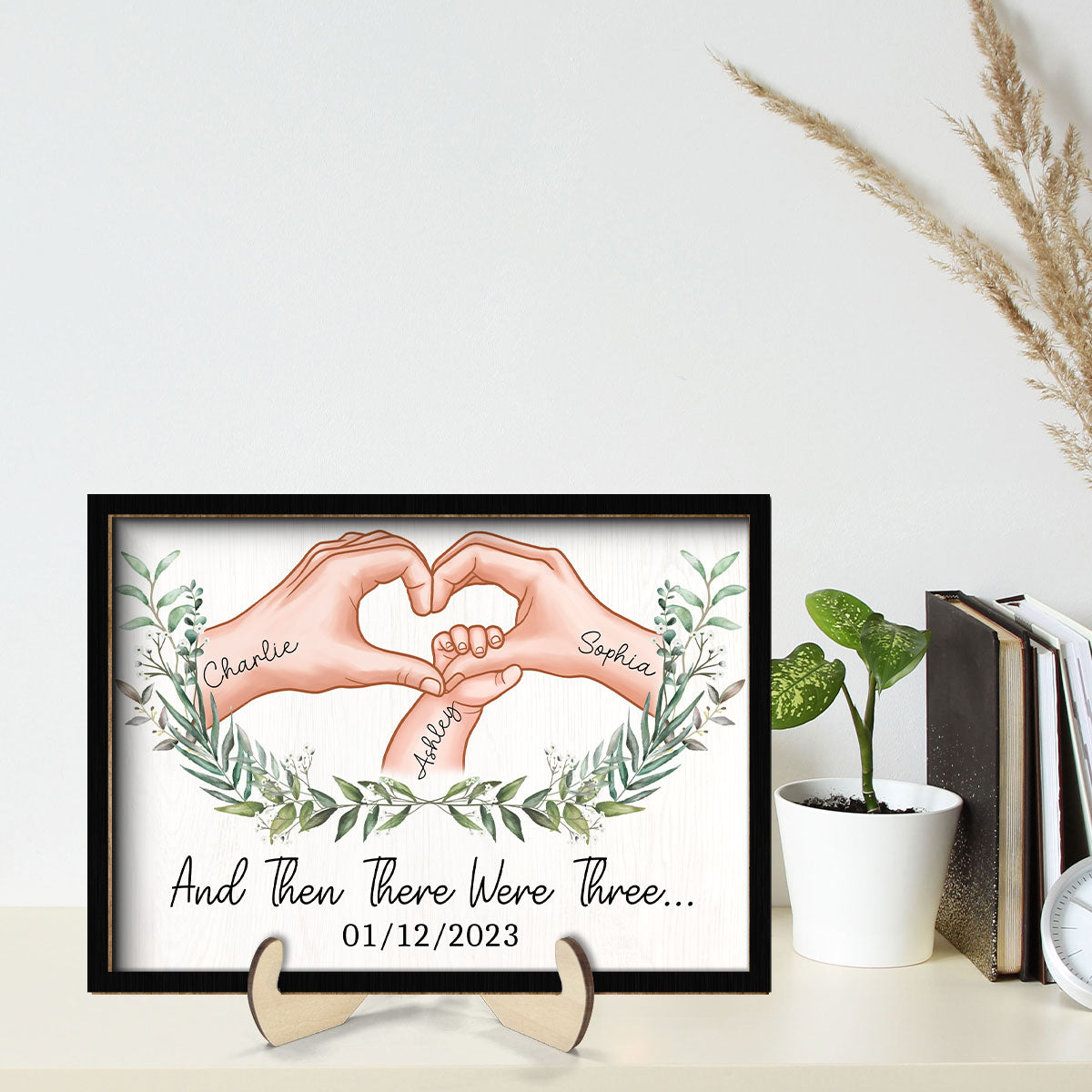 And Then There Were Three Personalized 2-Layer Wooden Plaque Gift for New Mom, New Dad