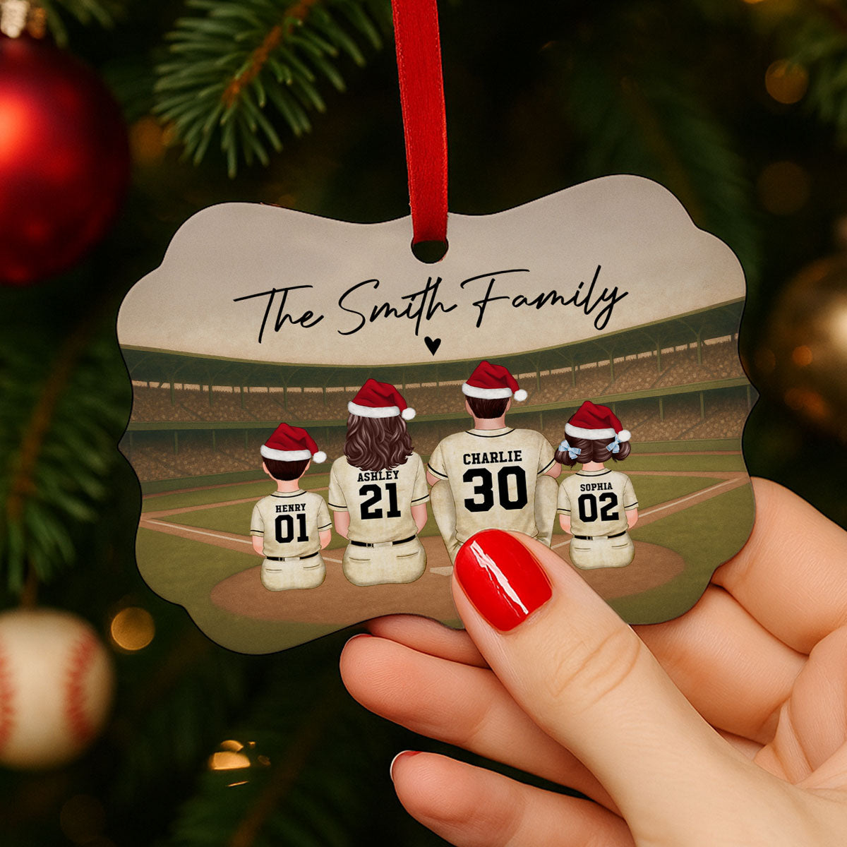 Retro Vintage Baseball Family Christmas Personalized Aluminum Ornament, Christmas in July