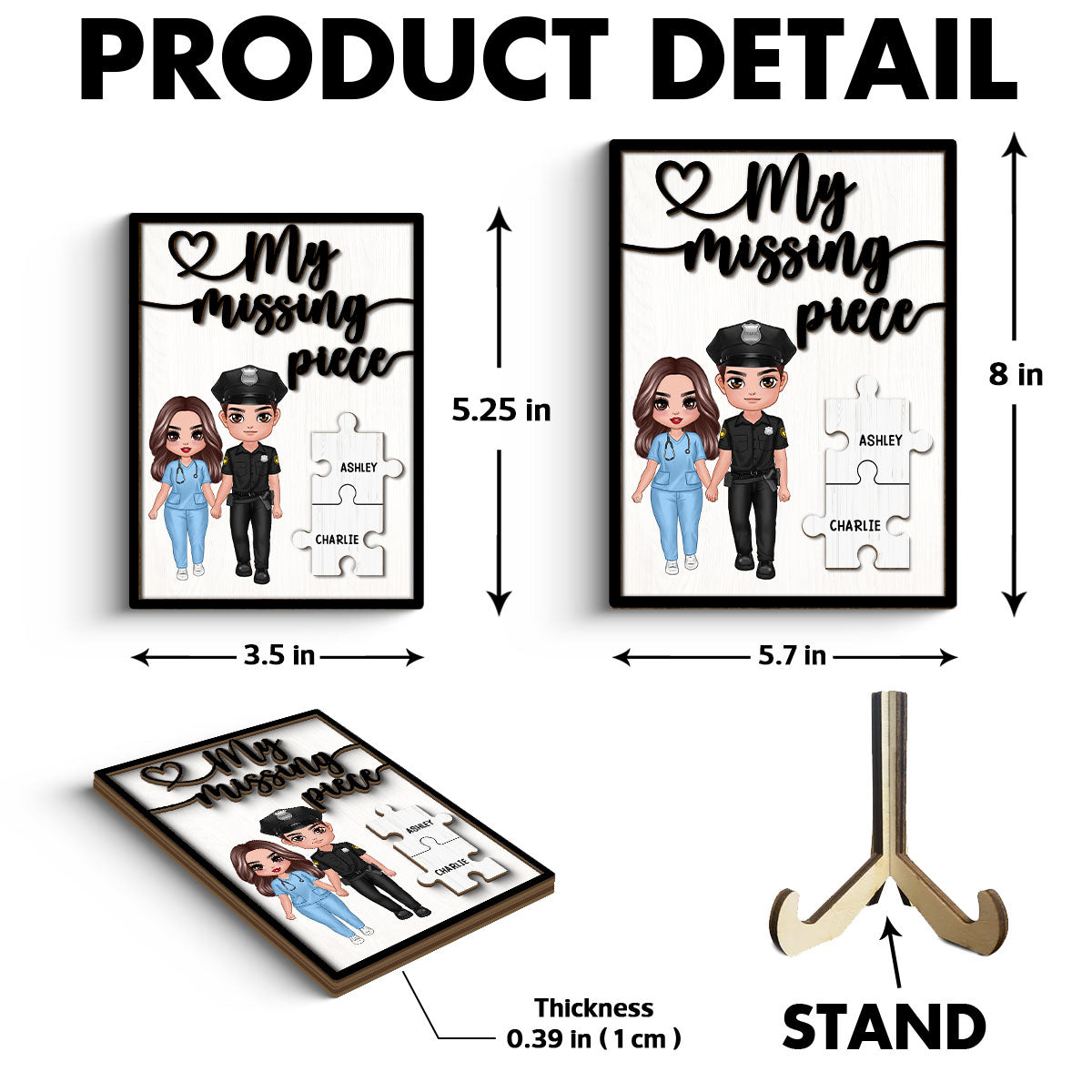 My Missing Piece Couple Standing Valentine‘s Day Gifts by Occupation Gift For Her Gift For Him Firefighter, Nurse, Police Officer Personalized 2-Layer Wooden Plaque