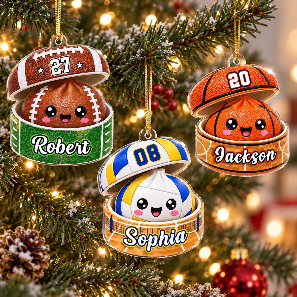 Custom Sports Dumpling Squishy Style - Personalized Acrylic Ornament - Christmas Gift for Daughter, Son, Grandkids