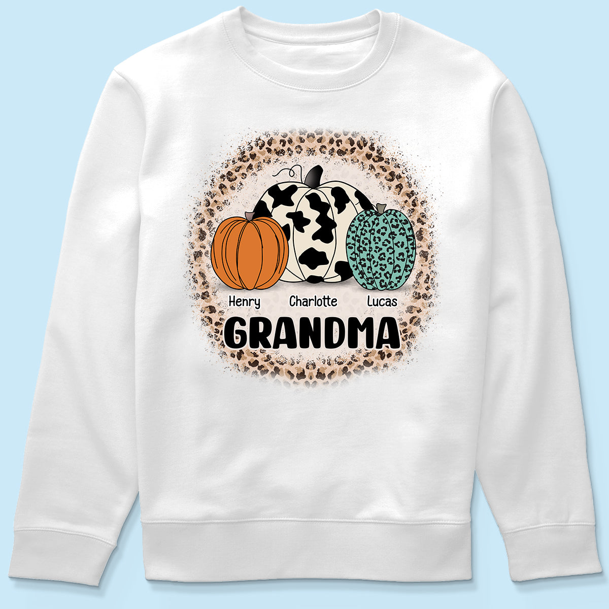 Grandma Mom Pumpkins Leopard Pattern Personalized Shirt