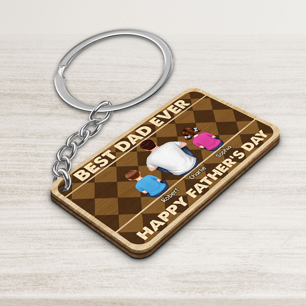 Best Dad Ever Happy Father‘s Day Personalized Wooden Keychain