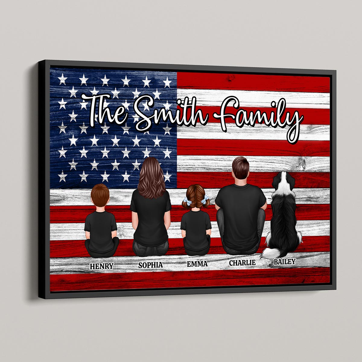 Nation Flag Family Dad Mom Kids Dogs Cats Personalized Poster, Gift For Proud American Dad, Husband, Grandpa