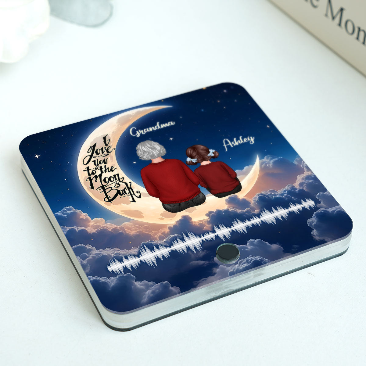 Grandma & Grandkid Back View Love You To The Moon And Back Voice Message Personalized Music Fridge Magnet