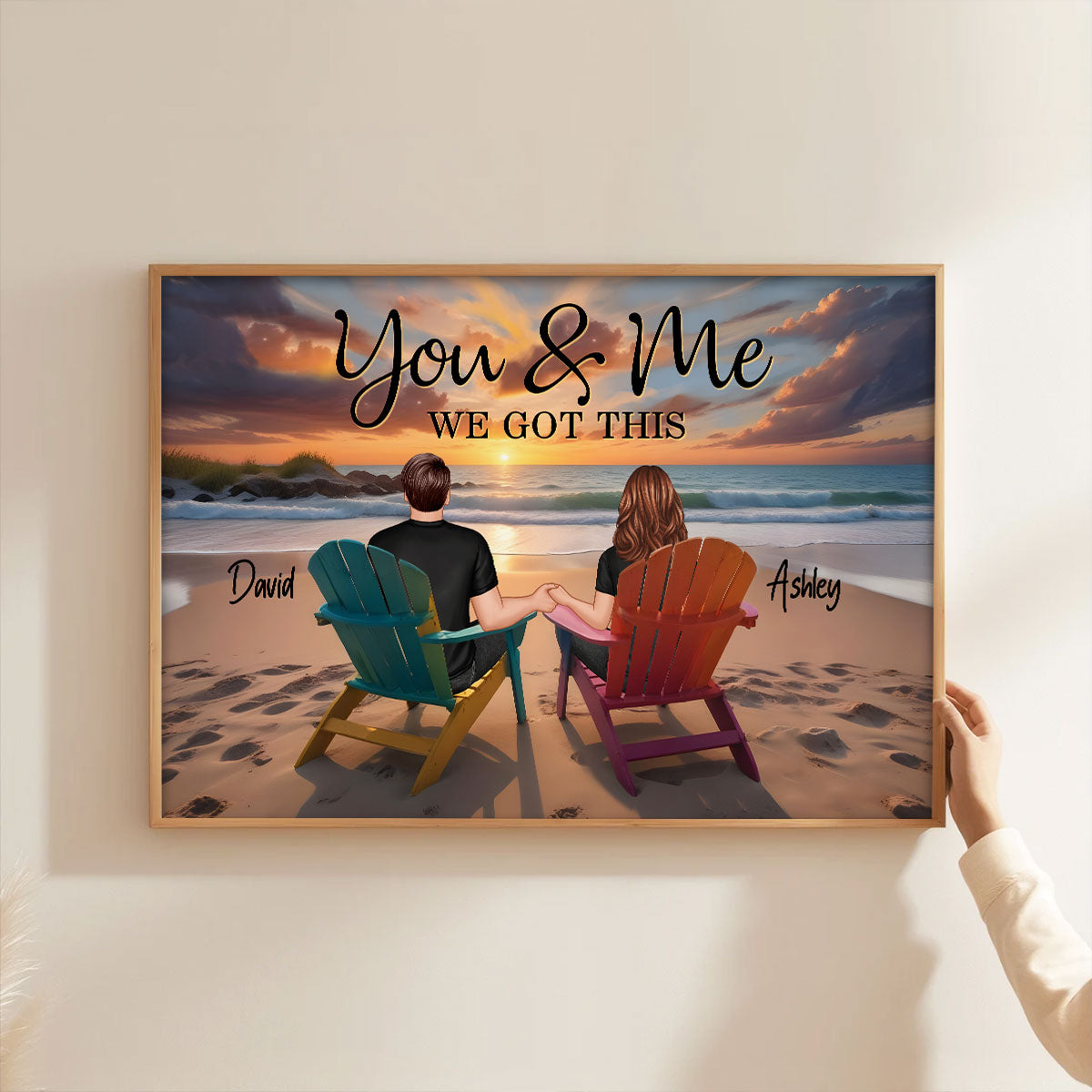 Sunset Beach Landscape Couple Sitting Personalized Poster, Birthday Gift, Anniversary Gift For Him, For Her