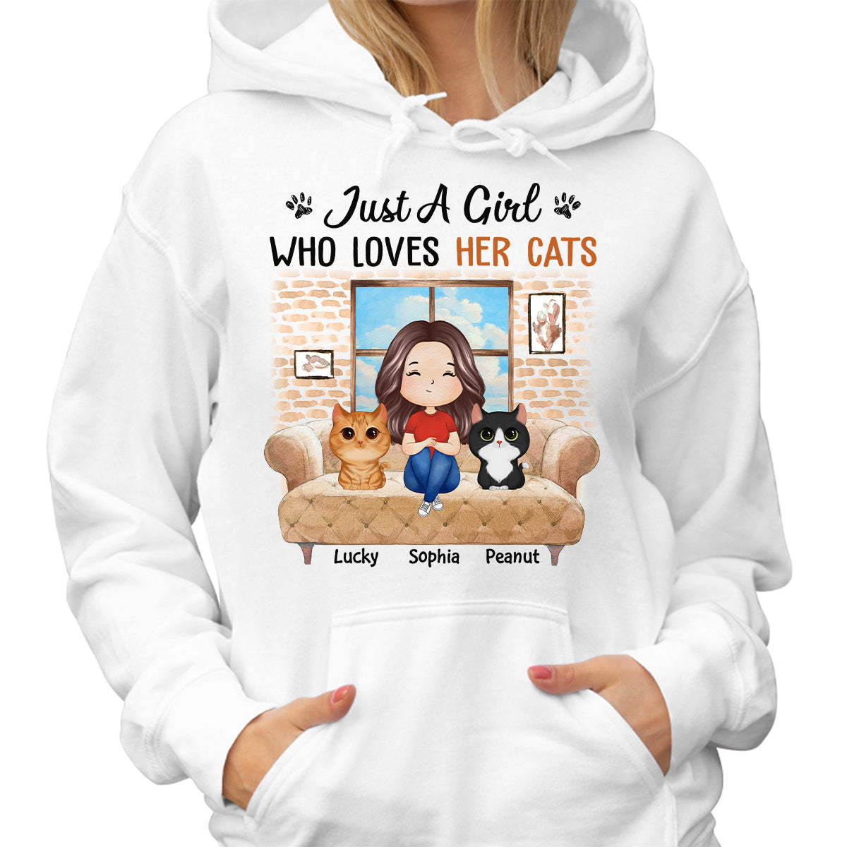 Just A Girl Who Loves Cats Watercolor Woman And Watercolor Cute Cats Sitting By The Window Personalized Shirt