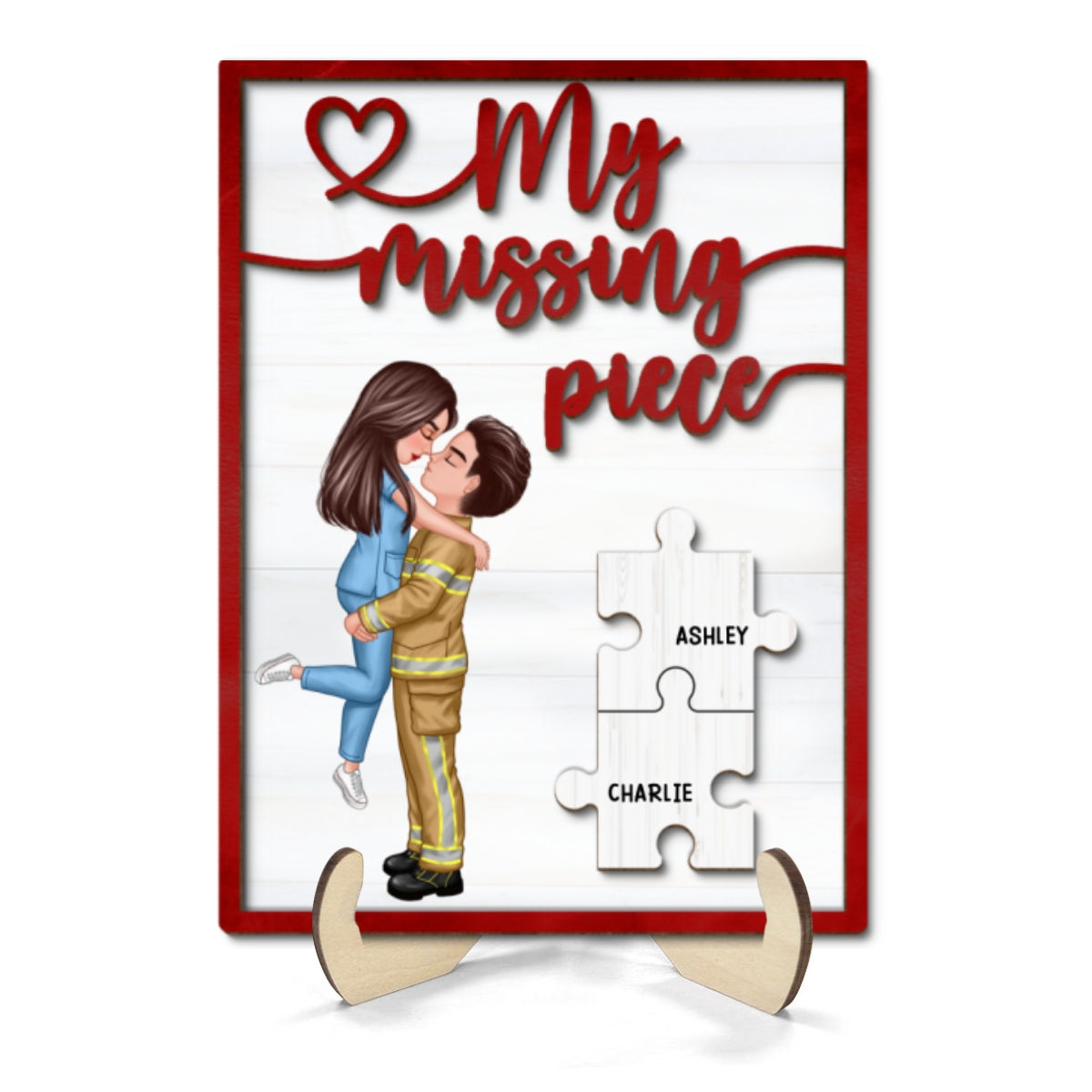 My Missing Piece Couple Hugging Kissing Red Valentine‘s Day Gift by Occupation Gift For Her Gift For Him Personalized 2-Layer Wooden Plaque