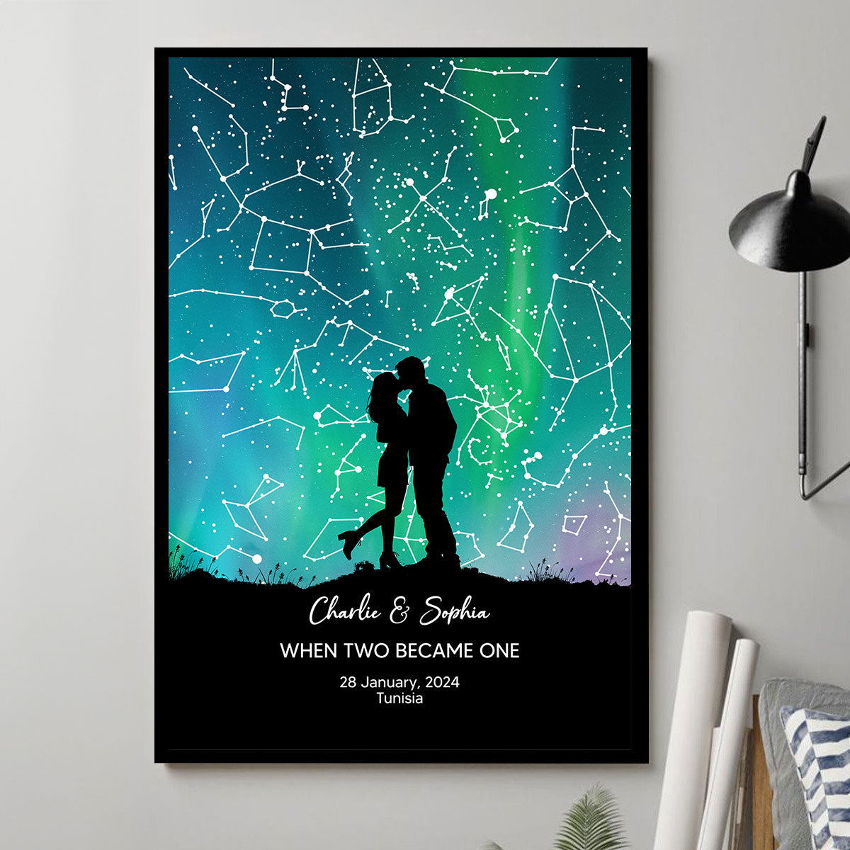 Couple Hugging Kissing Personalized Poster, Custom Star Map, Capture the Precious Moment, Gift, Constellation Print, Real Astronomical Data