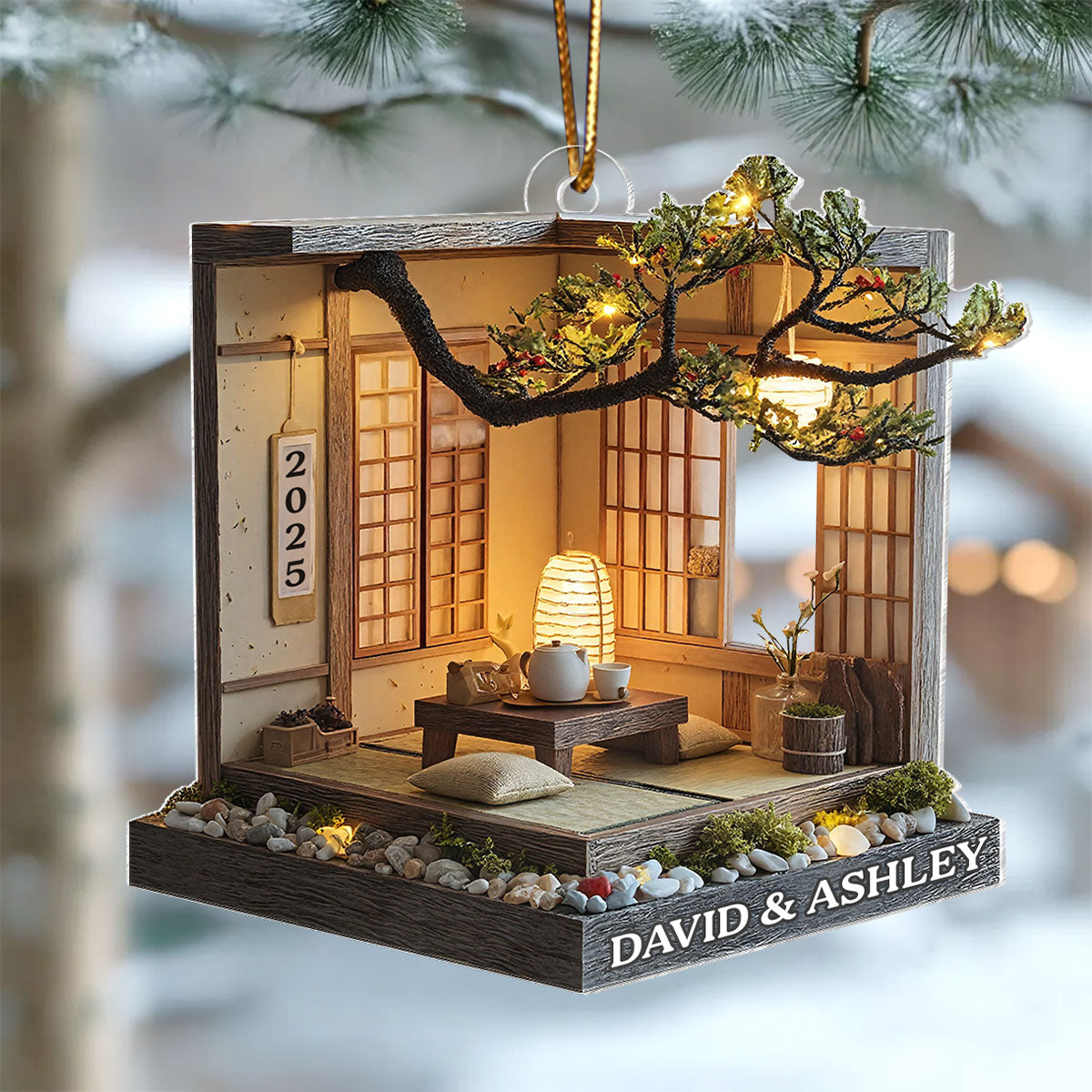 Zen Tea Room Japanese Minimalist Miniature - Personalized Acrylic Ornament - Christmas Gift For Him, For Her, For Couple