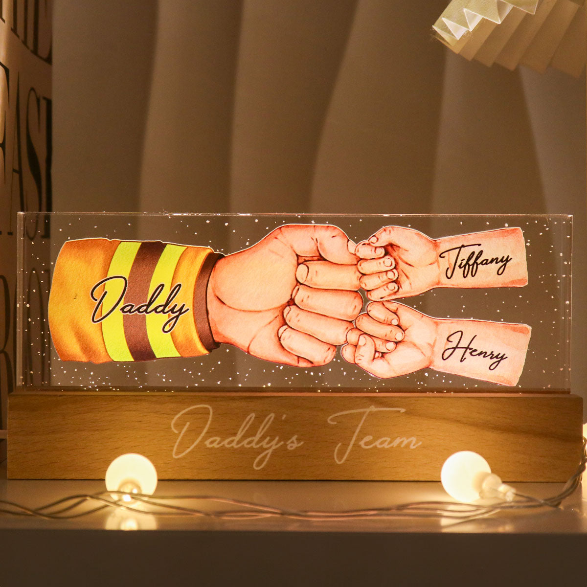 Occupation Daddy's Team Fist Bump Personalized Acrylic LED Night Light, Father's Day Gift For Dad, Grandpa, Husband
