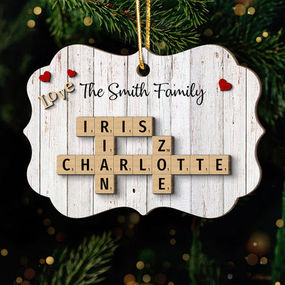 Family Love Crossword Puzzle Art Personalized 2-Layer Wooden Ornament, Christmas Decor, Created In A Moment, Treasured Forever