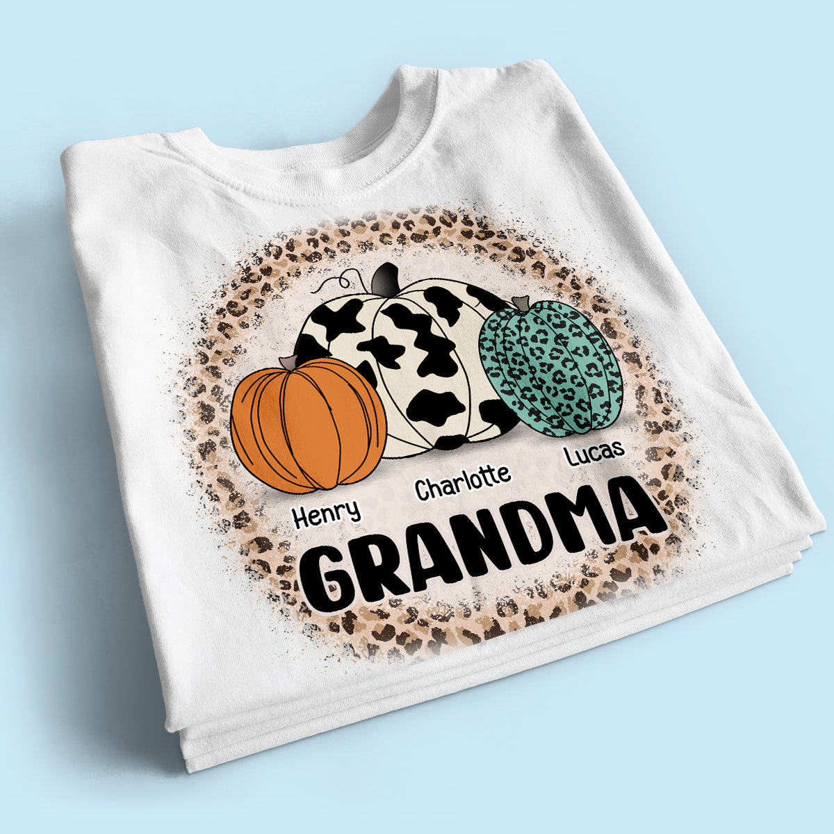 Grandma Mom Pumpkins Leopard Pattern Personalized Shirt