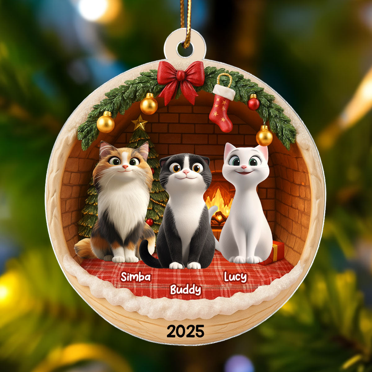 3D Effect Cozy Cat - Personalized Acrylic Ornament - Christmas Gift for Cat Lovers