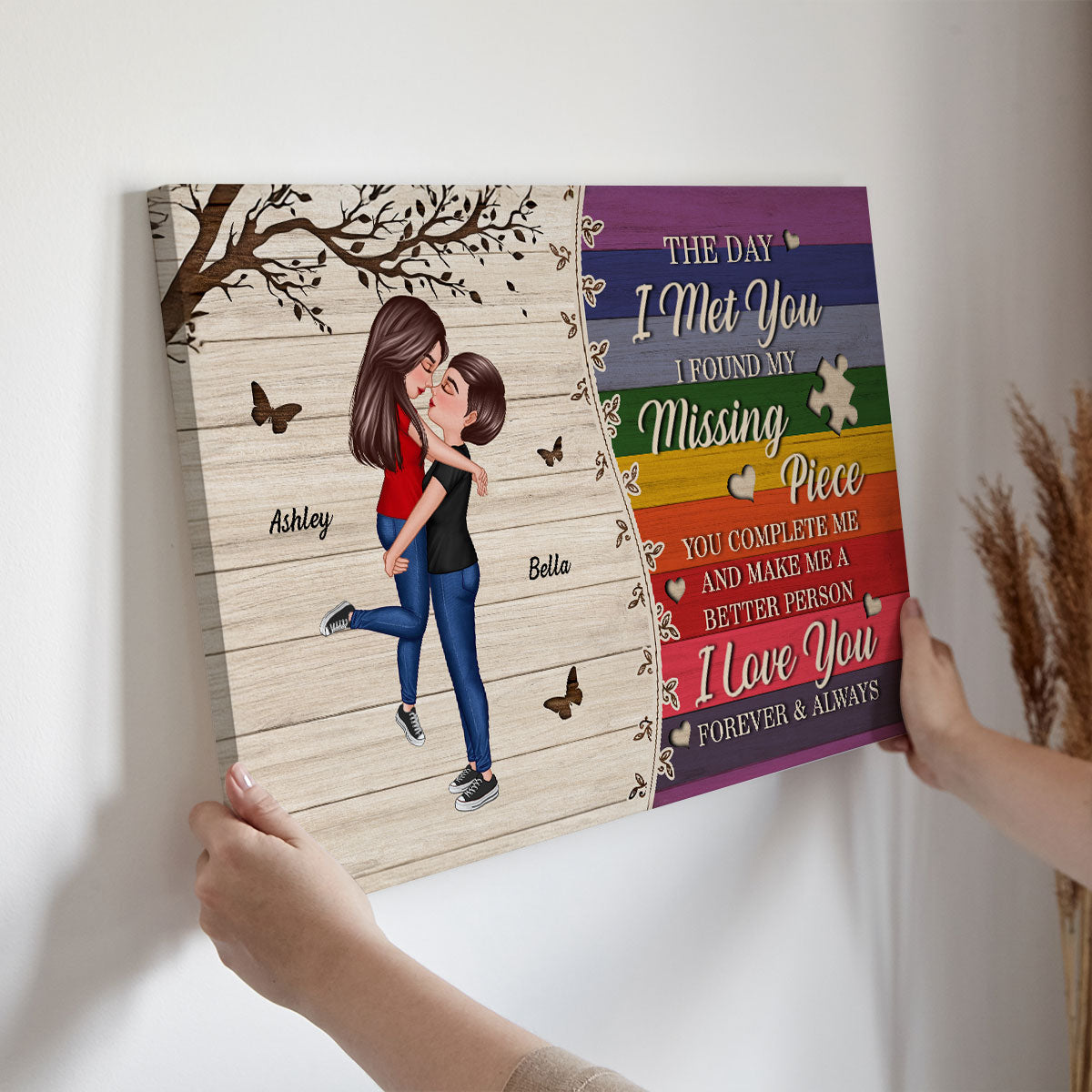 Colorful Wood Pallets The Day I Met You LGBTQ Couple Personalized Canvas, Pride Month Gift