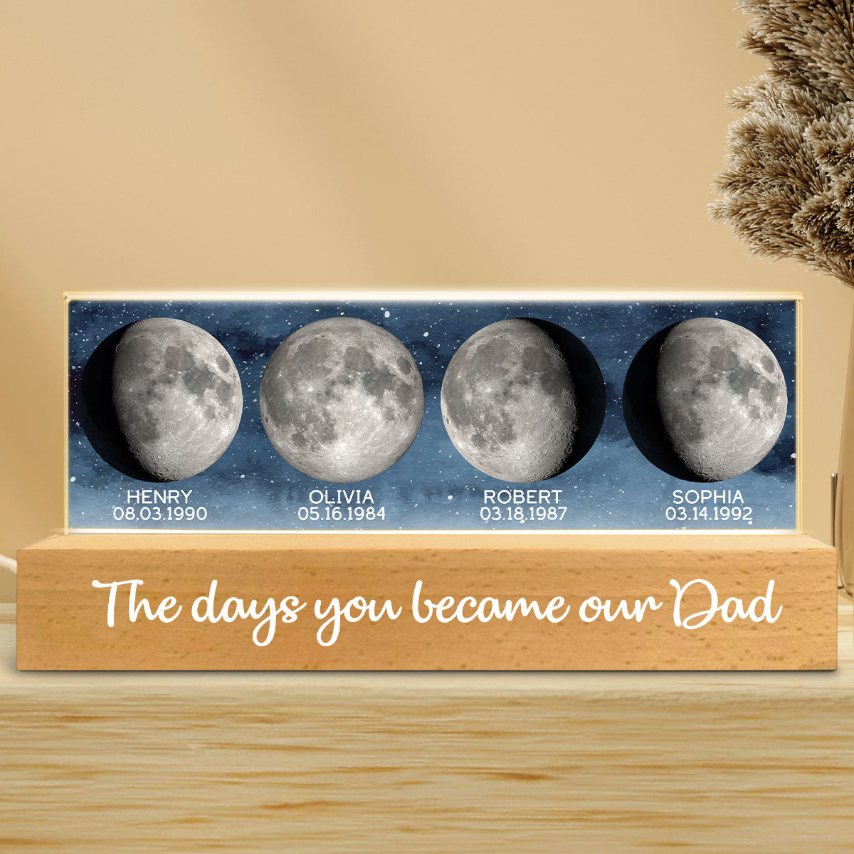 Starry Night Custom Birth Moon Phase The Days You Became Our Dad Personalized Acrylic Block LED Night Light