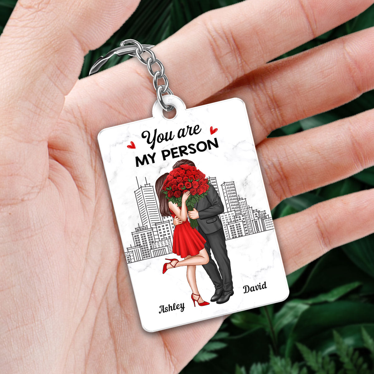 Elegant Couple Love Skyline Favorite Song Scannable QR Code Personalized Acrylic Keychain
