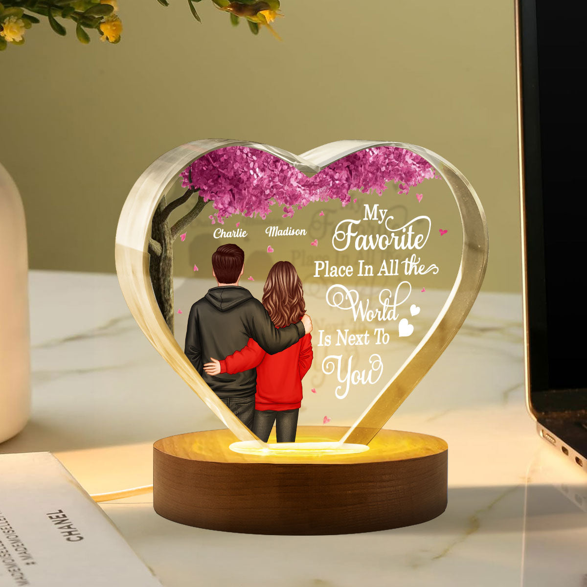 Couple Favorite Place in All the World Premium Crystal Heart LED, Treasured Forever Keepsake,  Gift For Him, Gift For Her - Free Shipping Included