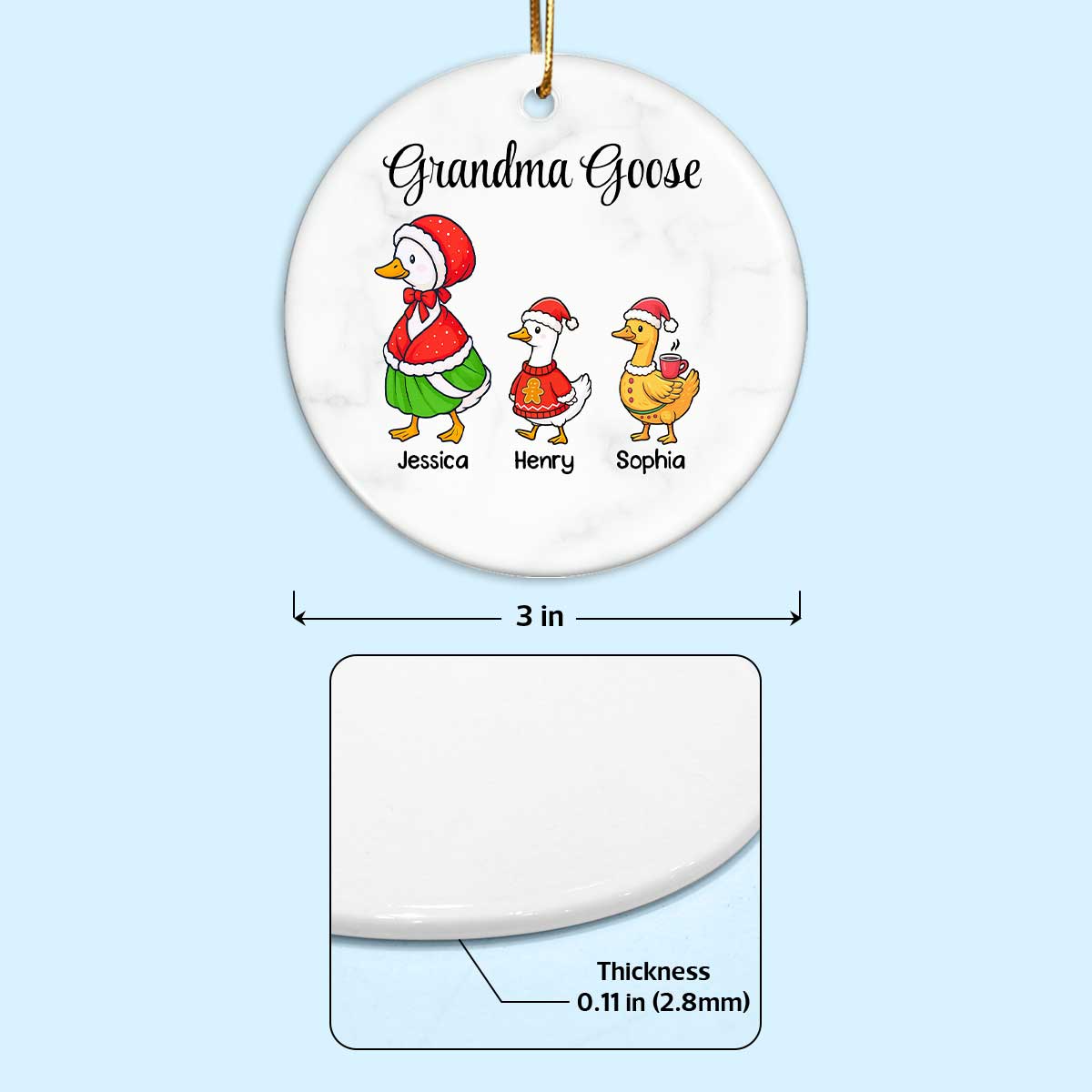 Cute Grandma Goose And Kids Personalized Circle Ceramic Ornament