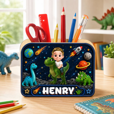 Trending Dinosaur Kid - Personalized Pencil Holder - Back To School Gift For Kid, Girl, Boy