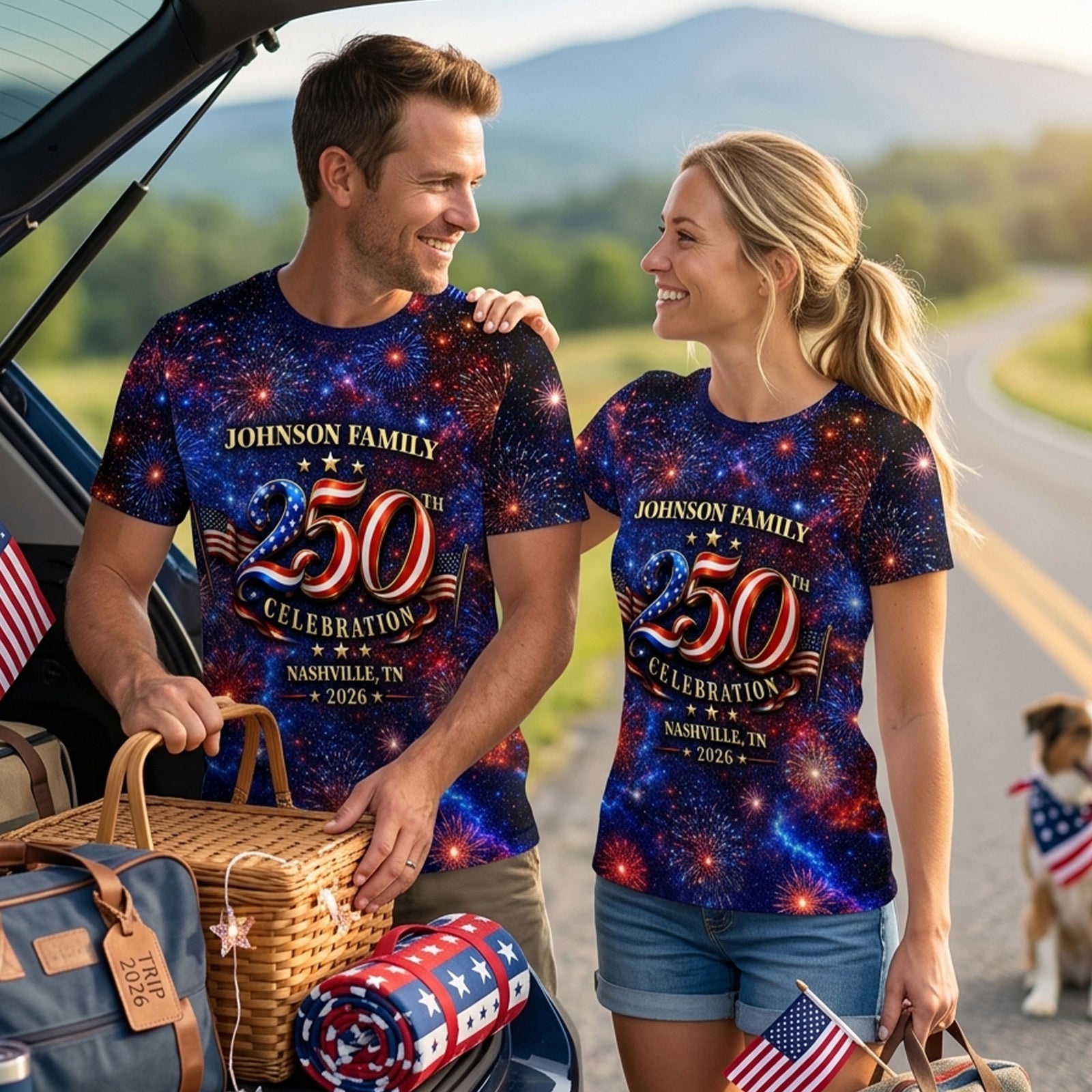 Custom Family American 250th Anniversary 1776 - 2026 - Personalized Shirt - Family Matching Patriotic Crew Shirt
