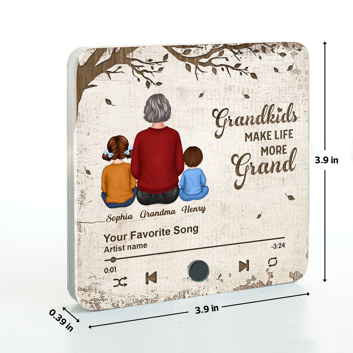 Grandkids Make Life More Grand, Grandma Grandkids Sitting Back View Personalized Music Fridge Magnet, Gift for Grandma