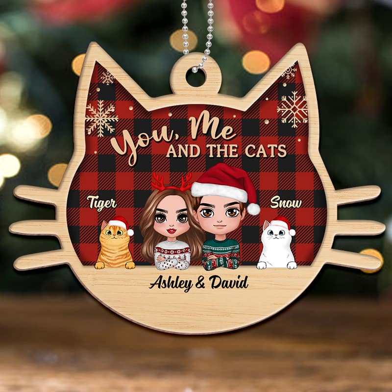 Doll Couple And Cats Personalized Wooden Ornament