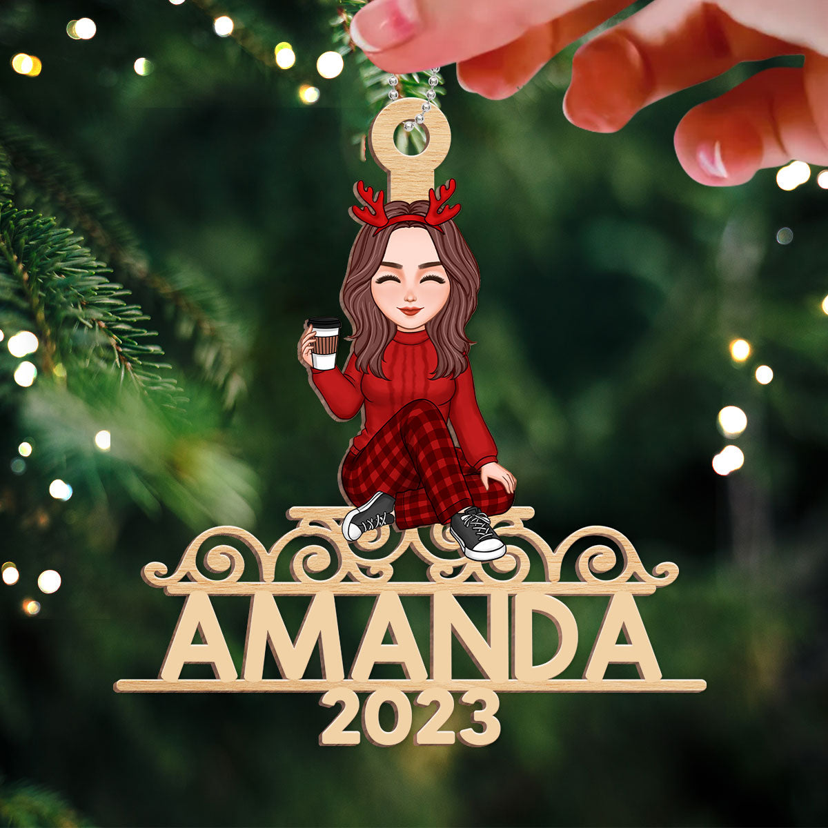Custom Character And Name Gift For Family Member Personalized Wooden Ornament