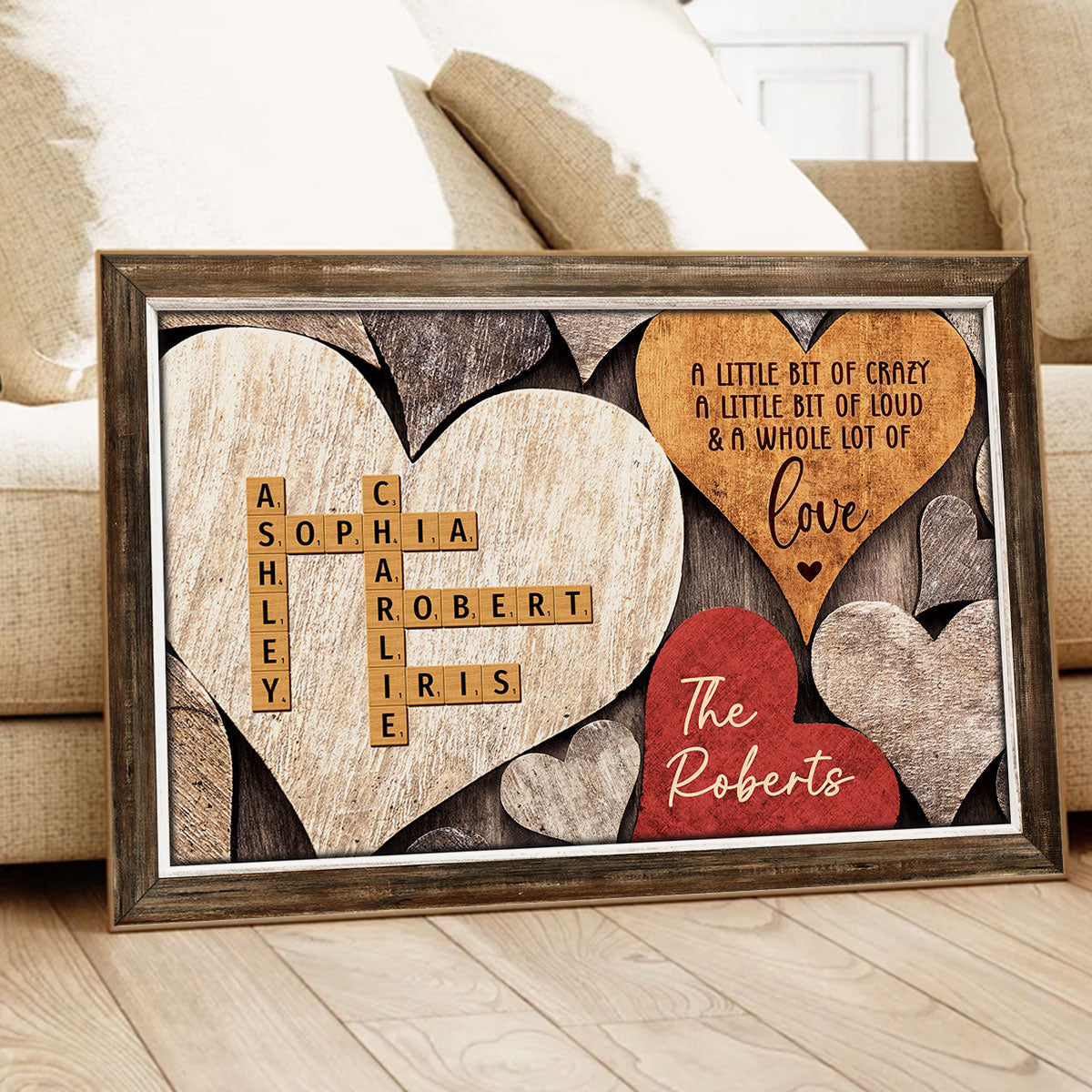 Family Names Crosswords Wooden Heart Shape Personalized Poster