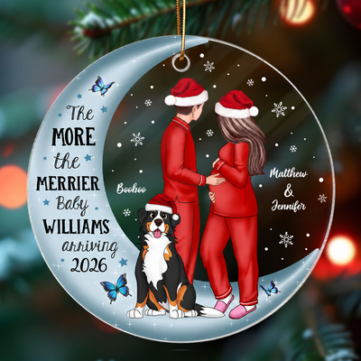 Pregnancy Custom Family On Moon, Expecting New Baby, Mom to be Gift Acrylic Circle Ornament