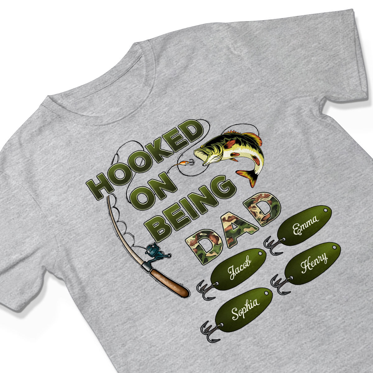 Hooked On Being Dad Grandpa Fishing Camouflage Personalized Shirt, Gift For Dad, Husband, Grandpa