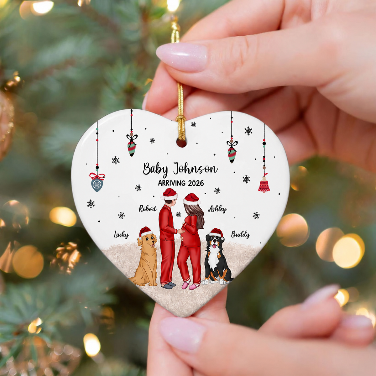 Personalized Pregnancy Ornament, Expecting Family Christmas Personalized Heart Ceramic Ornament, New Mom Christmas Gift