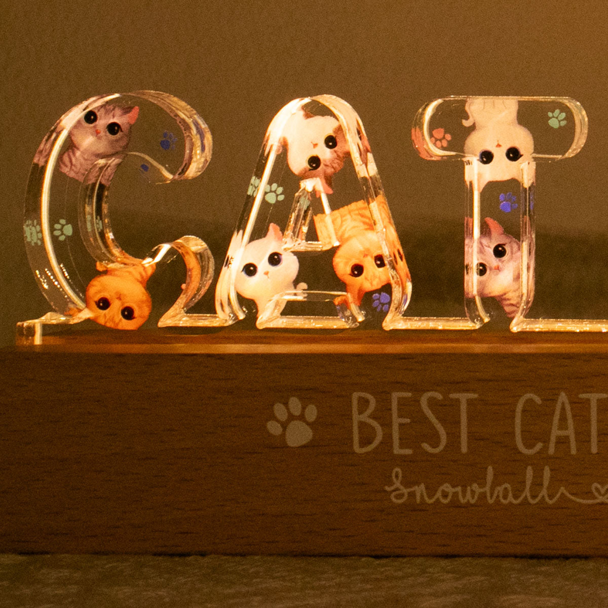 Cat Mom Watercolor Cute Cats Personalized LED Night Light