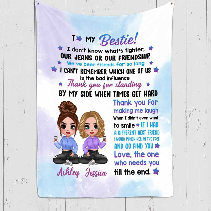 To My Bestie Doll Girls Sitting Personalized Fleece Blanket