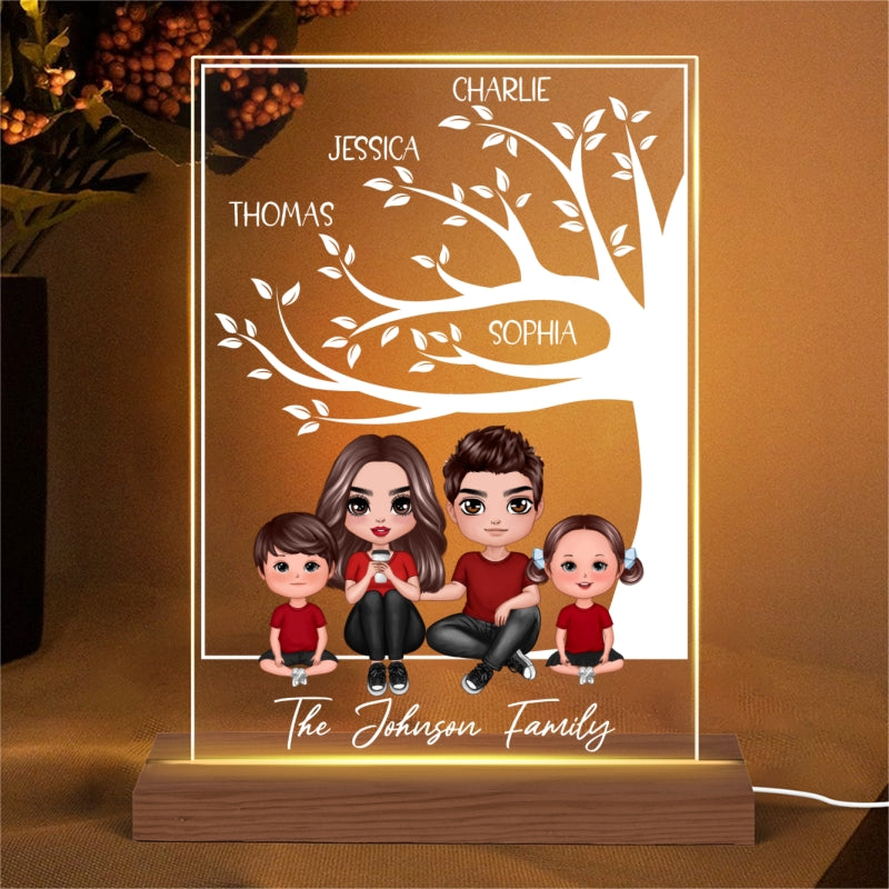 Doll Family Under Tree Personalized Plaque LED Night Light