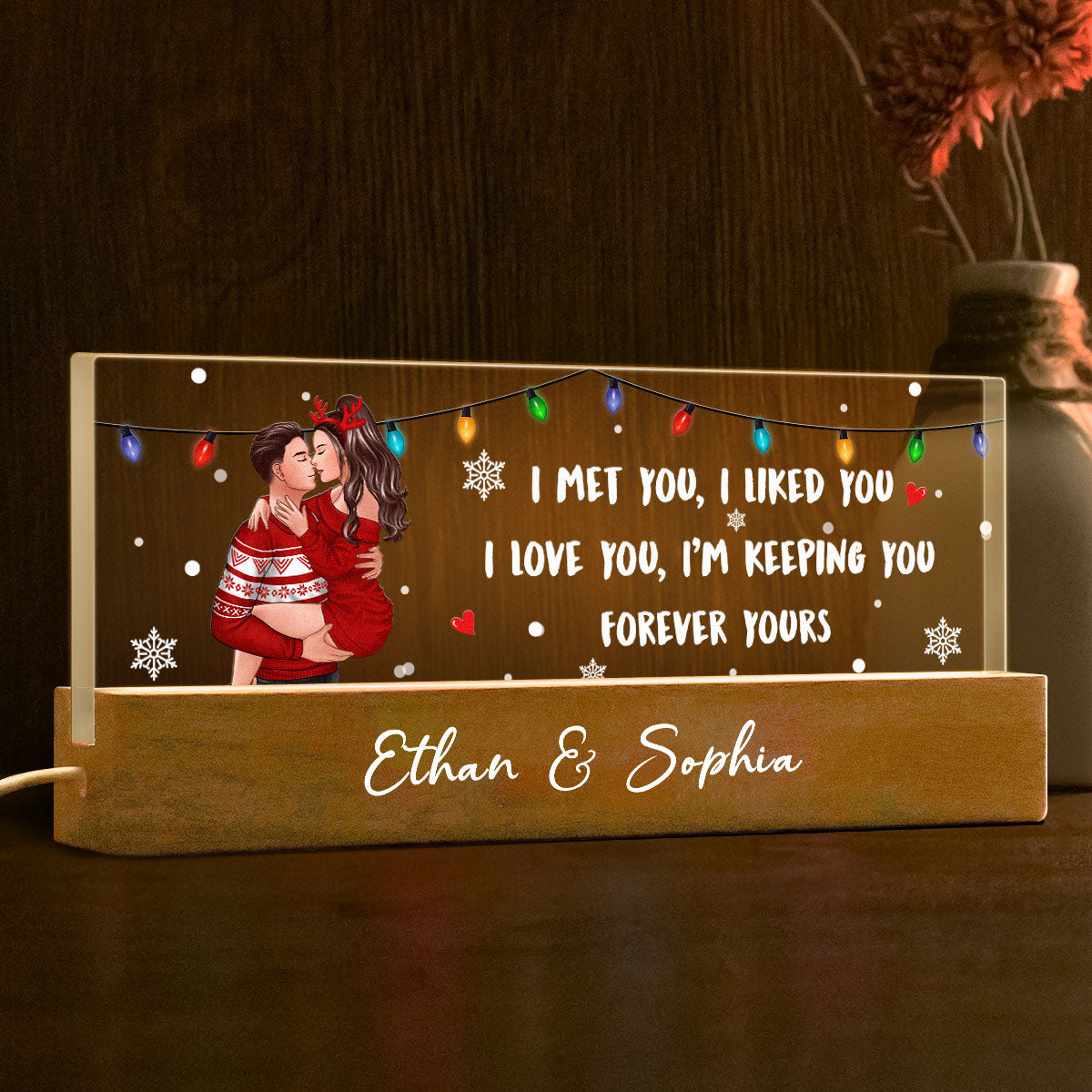 I Met You I Liked You I'm Keeping You Couple Personalized Acrylic Block LED Night Light, Christmas Gift for Him, for Her