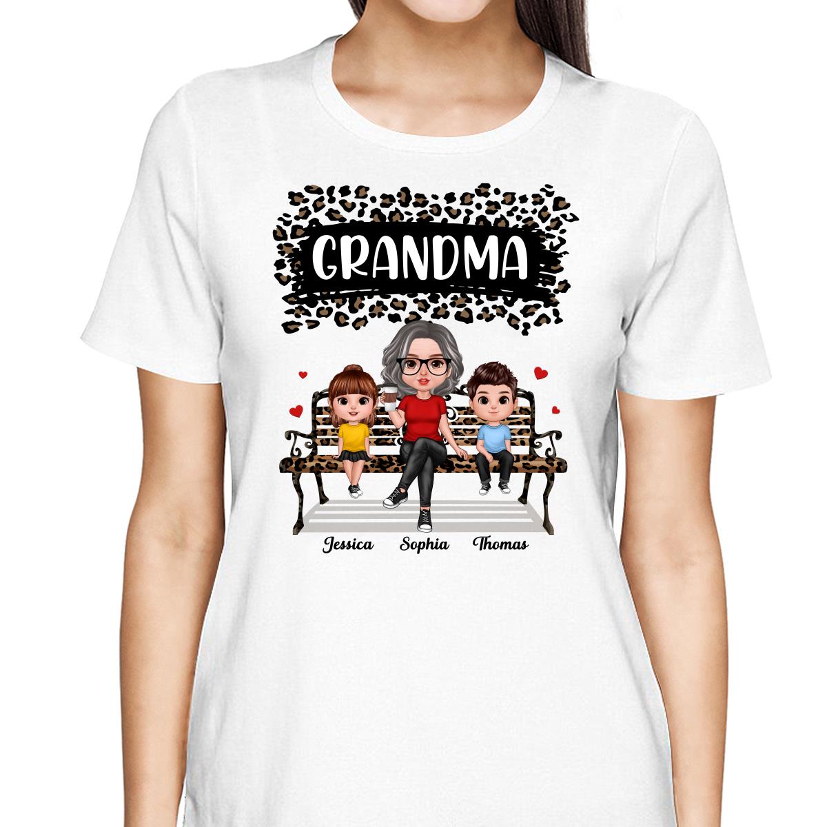 Black Leopard Grandma Grandkids Personalized Shirt