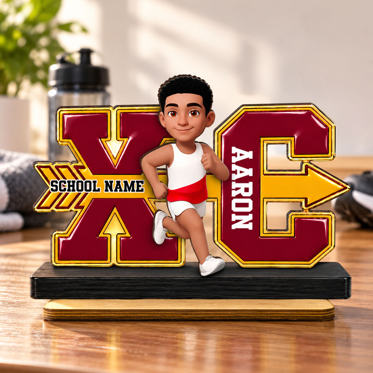 Cross Country For Boy Girl - Personalized 2-Layered Wooden Plaque - High school Runner Keepsake, Custom Running Christmas Gift For Runner Granddaughter, Grandson, Daughter, Son