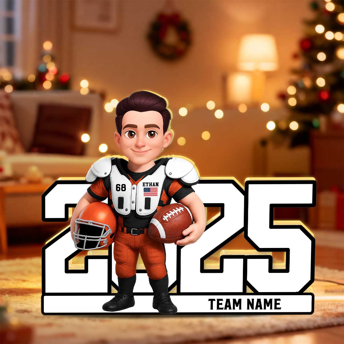 Christmas Proud American Football Player - Personalized Light Box - Gift For Football Players