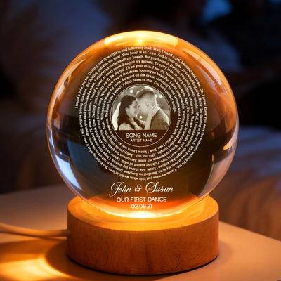 Custom Song Lyrics Our Favorite Song - Personalized Crystal Ball LED Night Light - Sentimental Valentine's Day Gift for her, for him