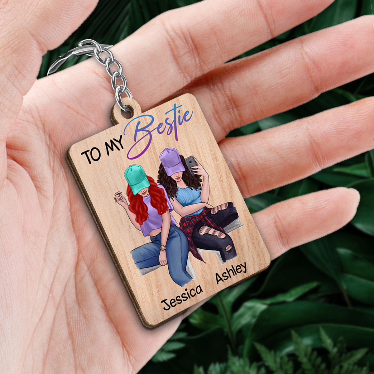Selfie Besties To My Bestie Personalized Wooden Keychain