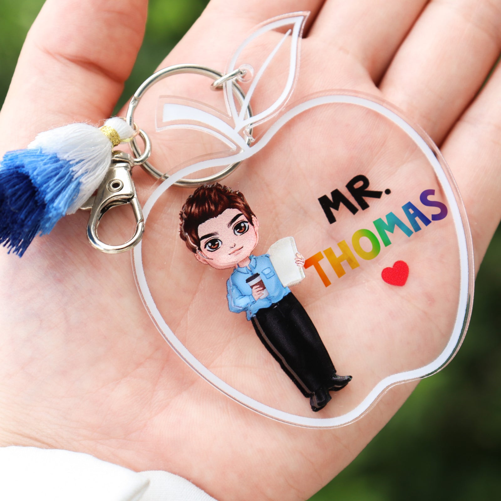 Doll Teacher Apple Shaped Personalized 2-Layer Acrylic Keychain