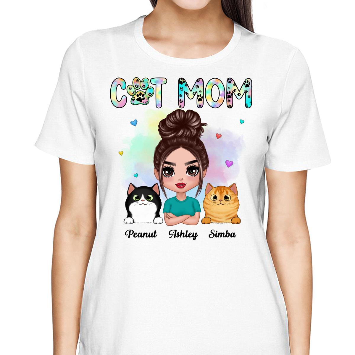 Pastel Paw Patterns Doll Cat Mom Fluffy Cats Personalized Shirt