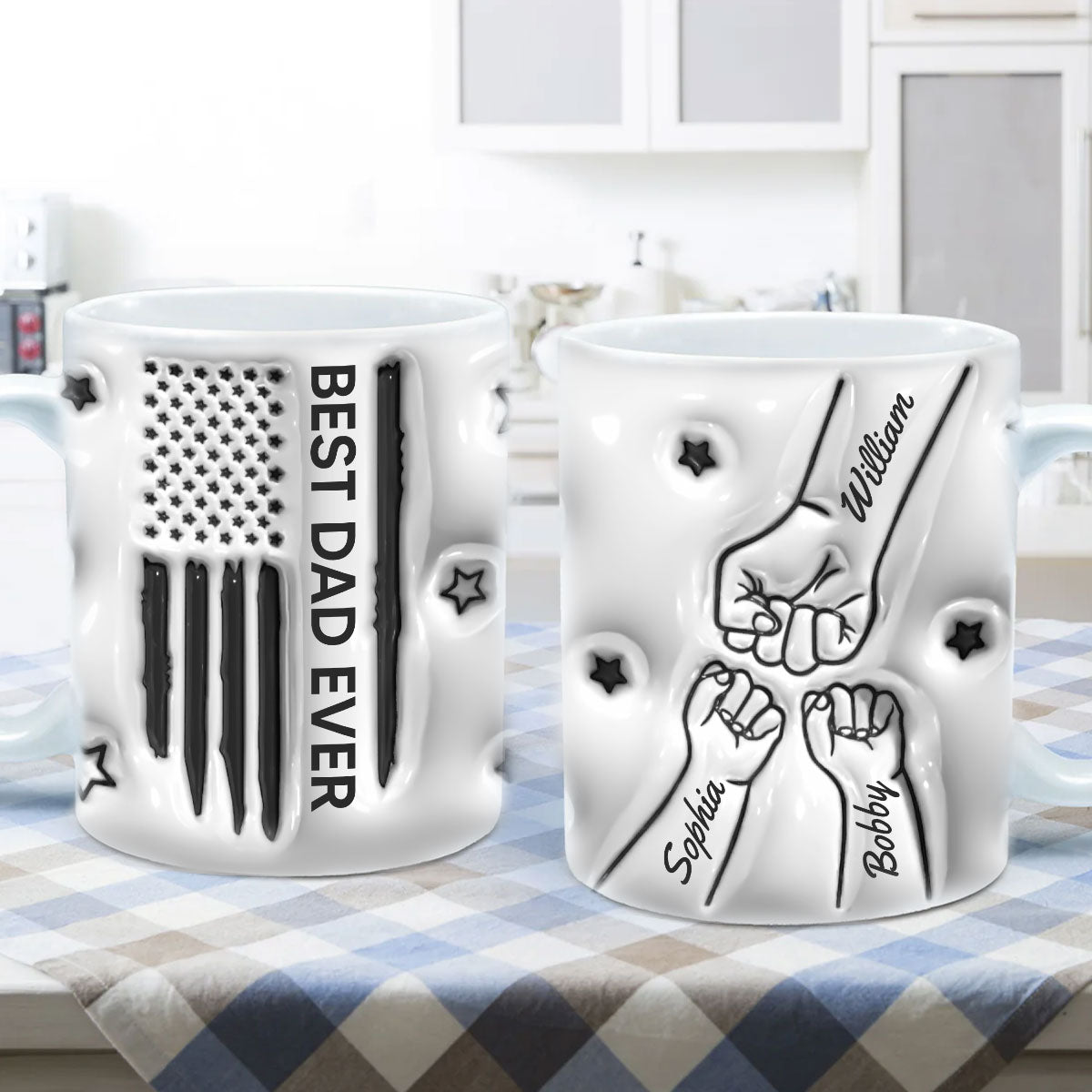 Best Dad Papa Grandpa Ever Fist Bump Outline Nation Flag Father‘s Day Gift Personalized 3D Inflated Mug