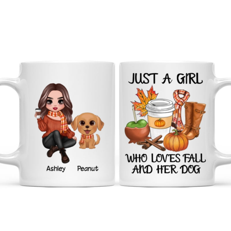 Just A Girl Who Loves Fall And Her Dogs Doll Woman Watercolor Cute Dogs Personalized Mug